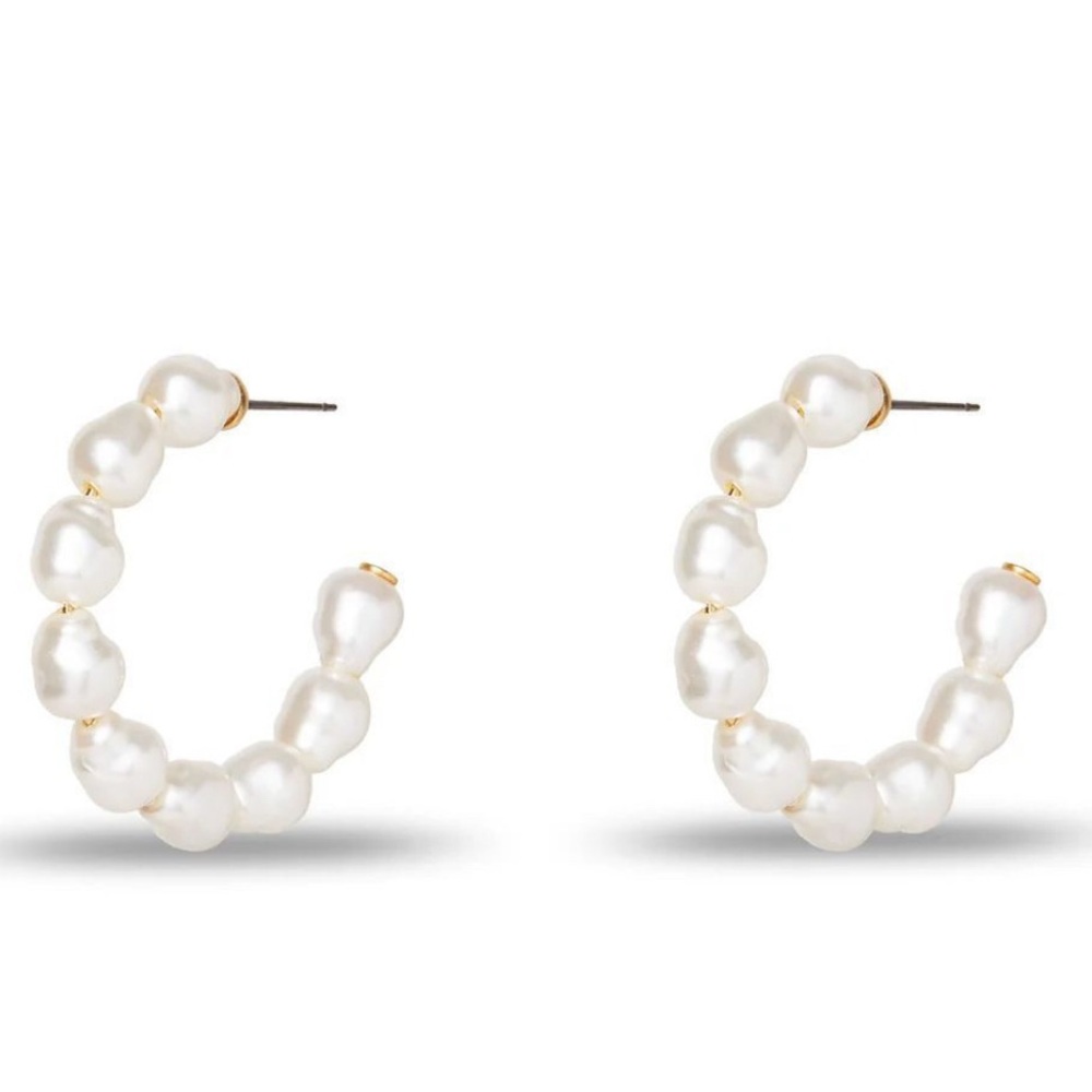 Lele Sadoughi Freshwater Pearl Huggie Hoop Earrings with Dust bag